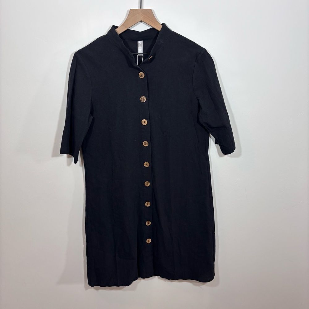 NORACORA wood button front cotton short sleeve dress NEW medium